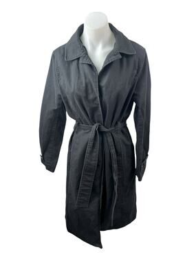 John Lewis Women's Black Long Sleeve Collared Belted Midi Trench Coat Jacket 10